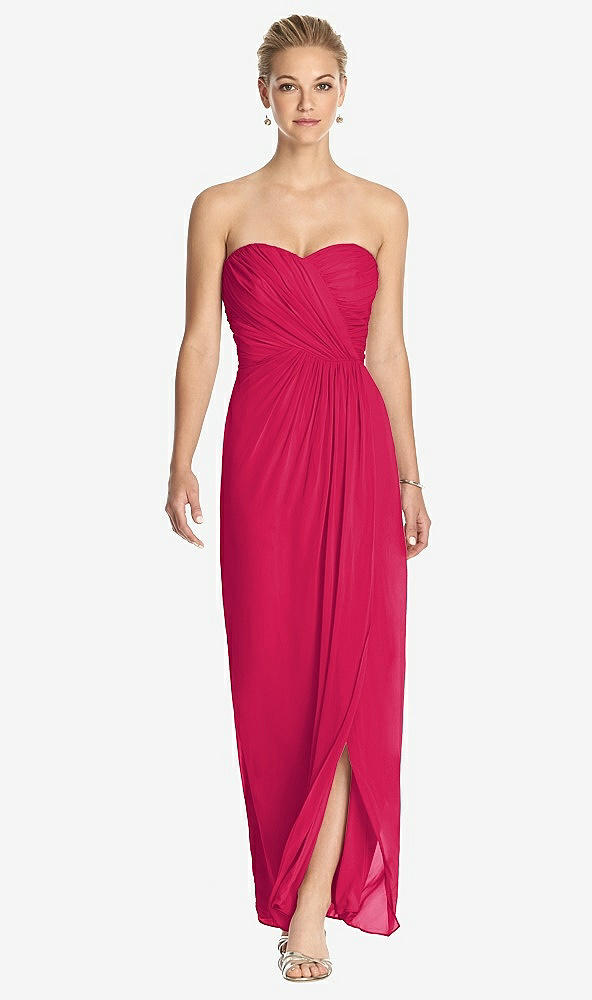 Front View - Vivid Pink Strapless Draped Chiffon Maxi Dress - Lila