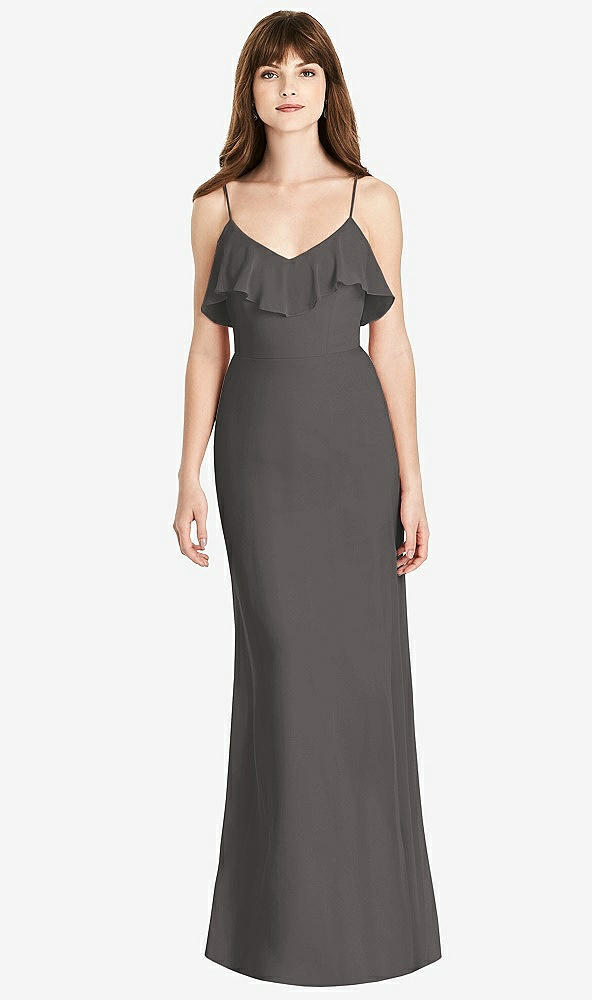 Front View - Caviar Gray Ruffle-Trimmed Backless Maxi Dress