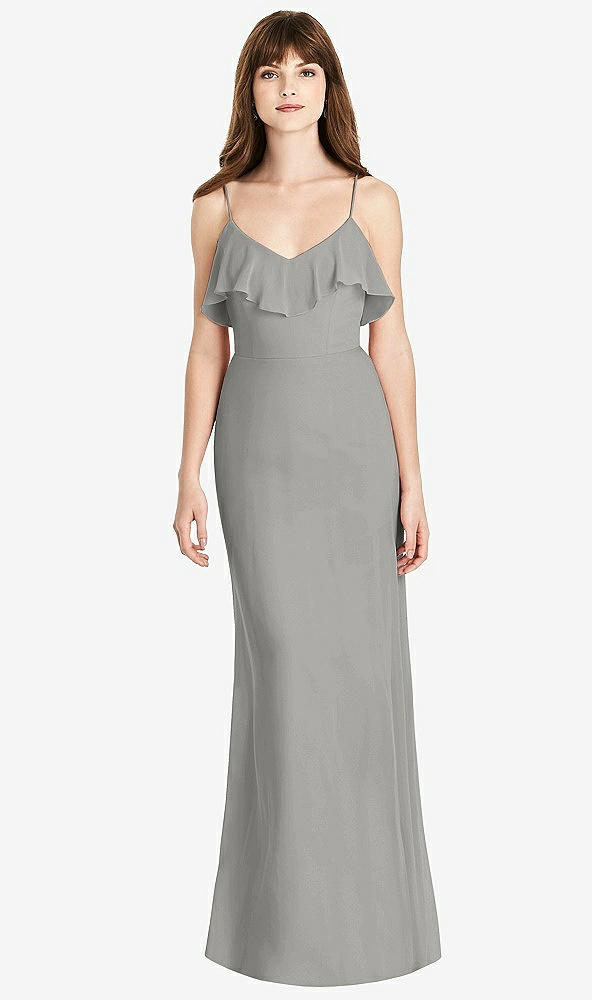 Front View - Chelsea Gray Ruffle-Trimmed Backless Maxi Dress