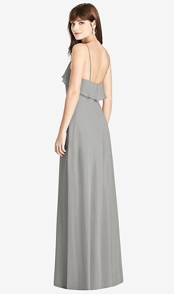 Back View - Chelsea Gray Ruffle-Trimmed Backless Maxi Dress