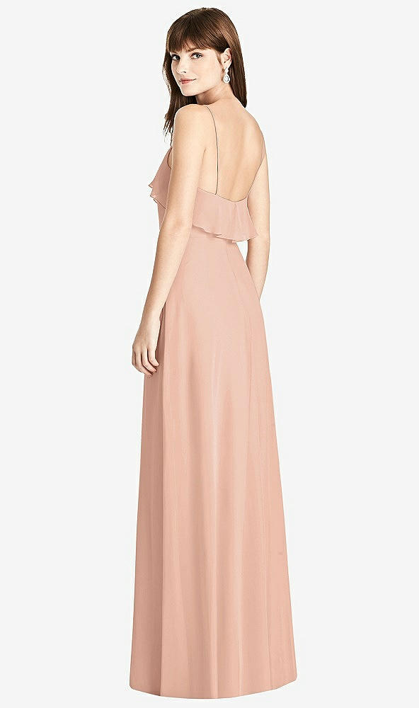 Back View - Pale Peach Ruffle-Trimmed Backless Maxi Dress