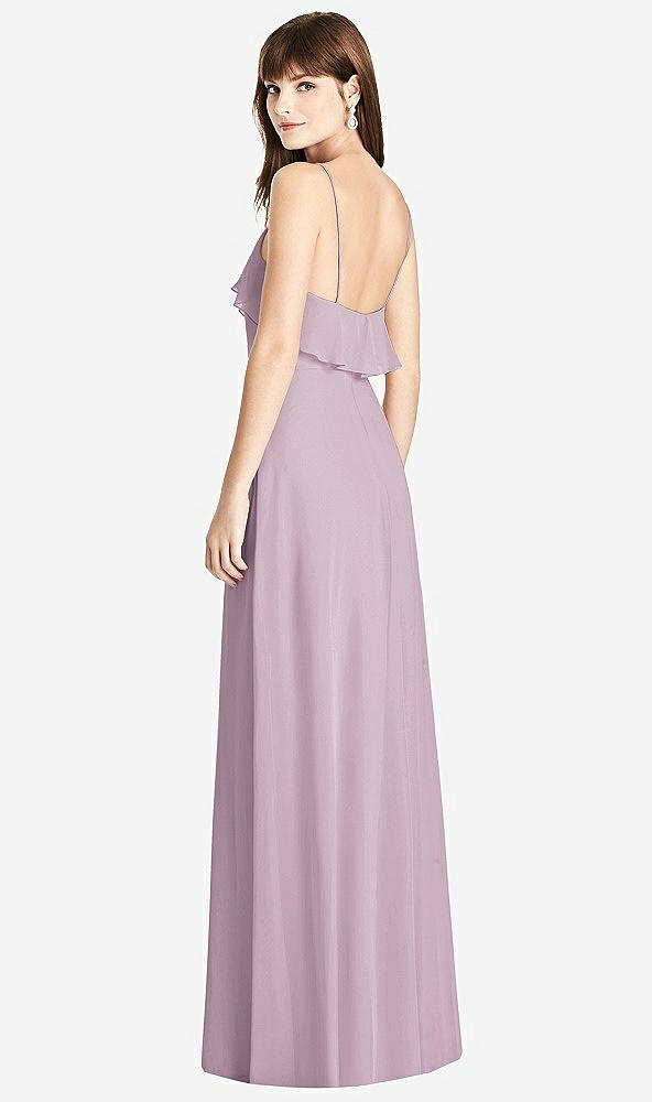 Back View - Suede Rose Ruffle-Trimmed Backless Maxi Dress