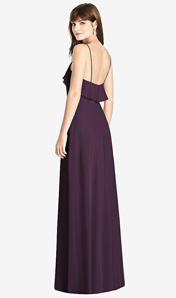 Back View - Aubergine Ruffle-Trimmed Backless Maxi Dress