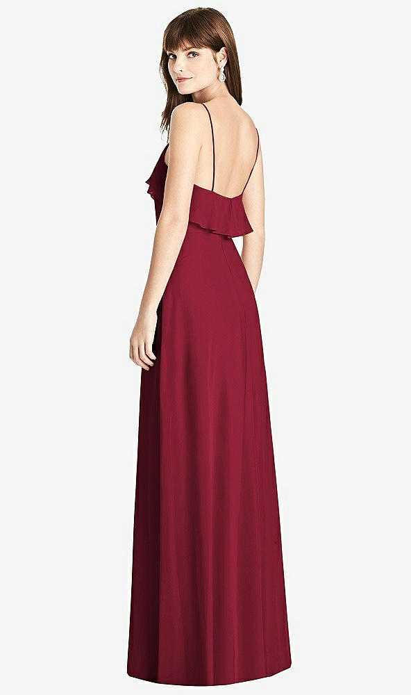 Back View - Burgundy Ruffle-Trimmed Backless Maxi Dress