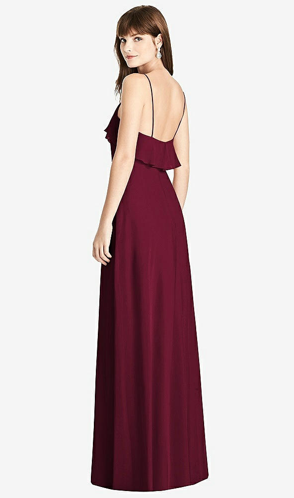 Back View - Cabernet Ruffle-Trimmed Backless Maxi Dress