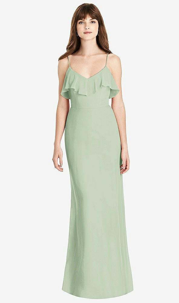 Front View - Celadon Ruffle-Trimmed Backless Maxi Dress
