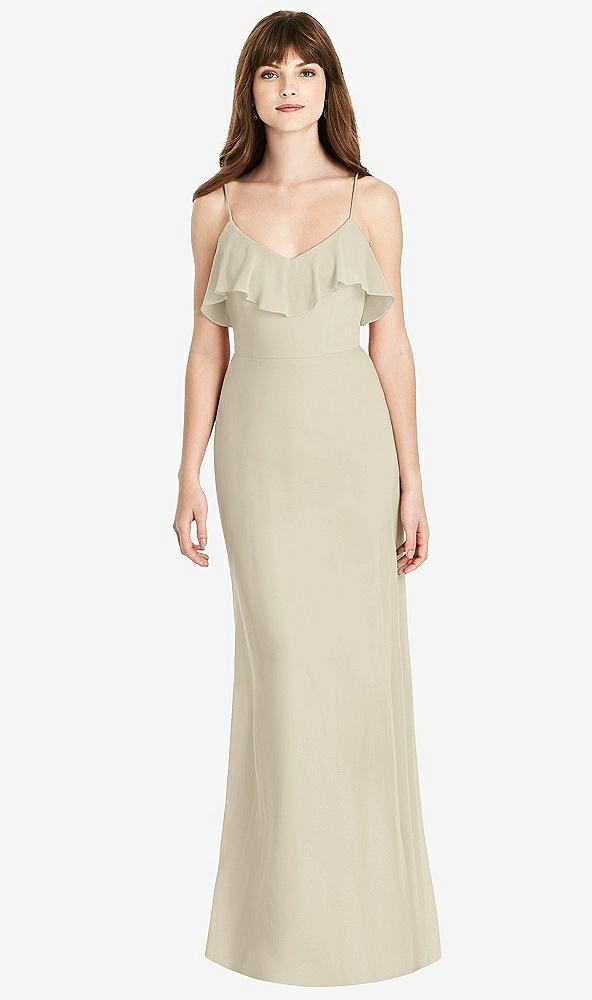 Front View - Champagne Ruffle-Trimmed Backless Maxi Dress