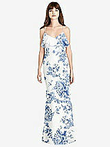 Front View Thumbnail - Cottage Rose Dusk Blue Ruffle-Trimmed Backless Maxi Dress