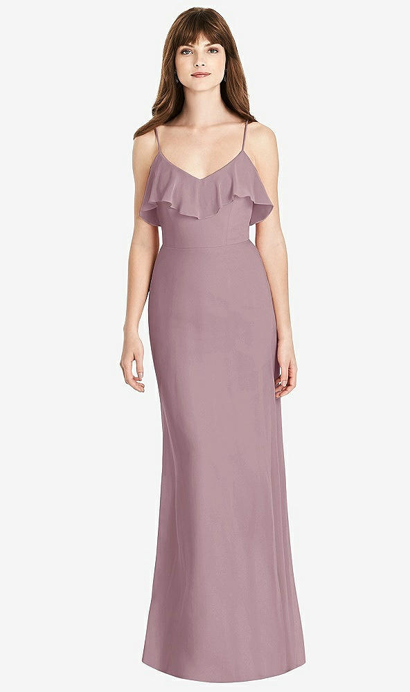 Front View - Dusty Rose Ruffle-Trimmed Backless Maxi Dress