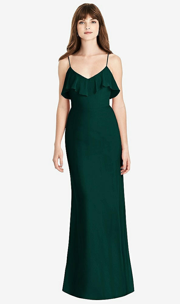 Front View - Evergreen Ruffle-Trimmed Backless Maxi Dress