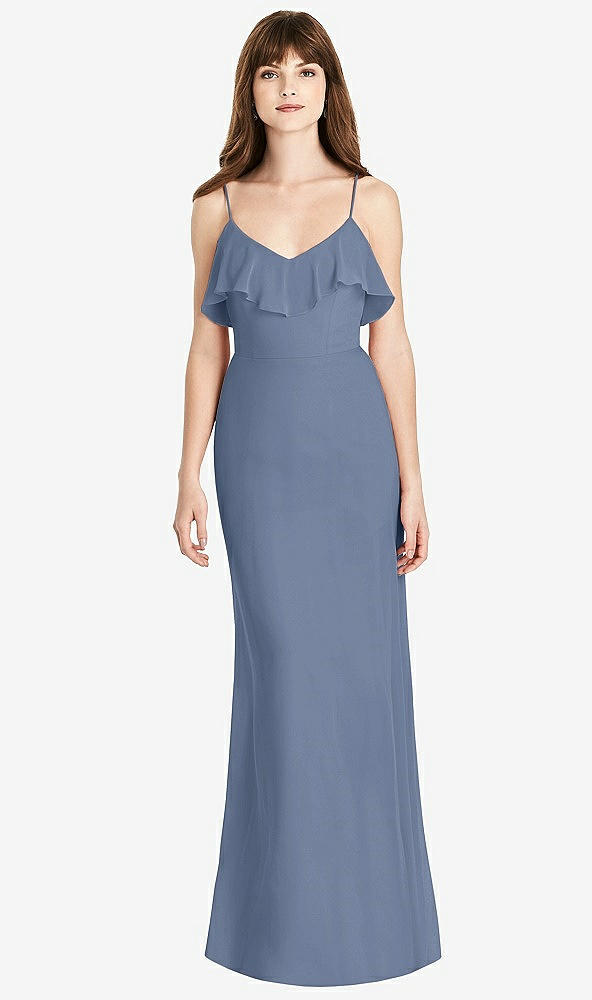 Front View - Larkspur Blue Ruffle-Trimmed Backless Maxi Dress