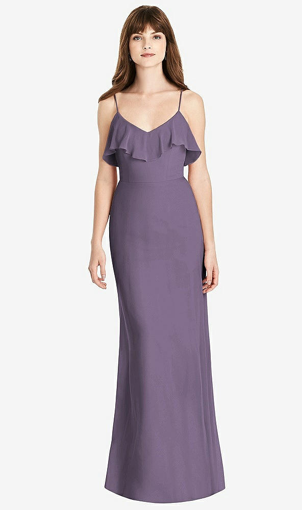 Front View - Lavender Ruffle-Trimmed Backless Maxi Dress
