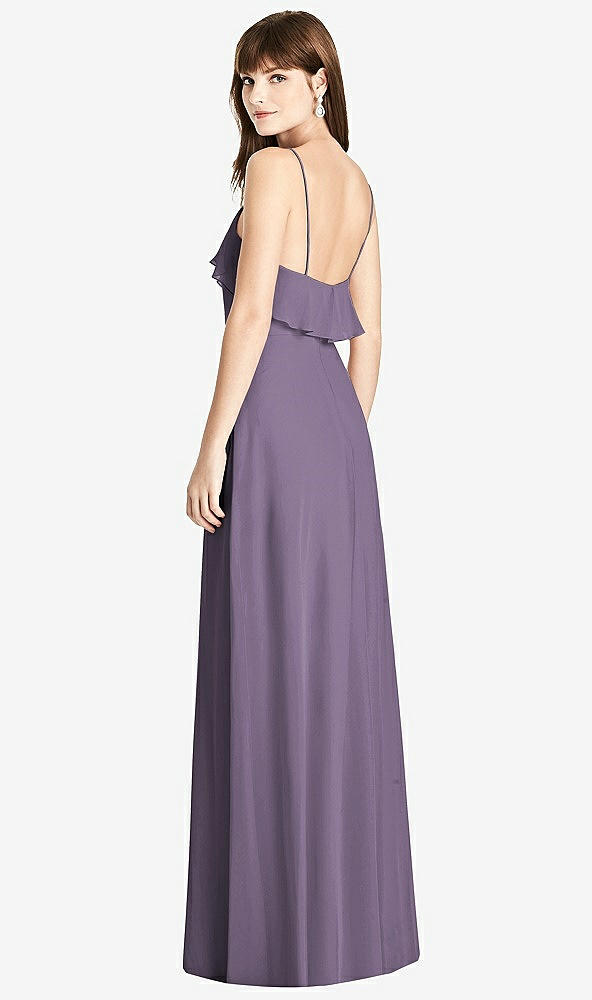 Back View - Lavender Ruffle-Trimmed Backless Maxi Dress