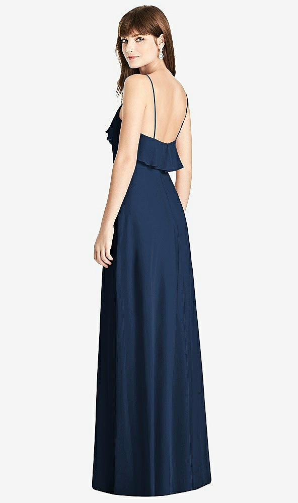Back View - Midnight Navy Ruffle-Trimmed Backless Maxi Dress