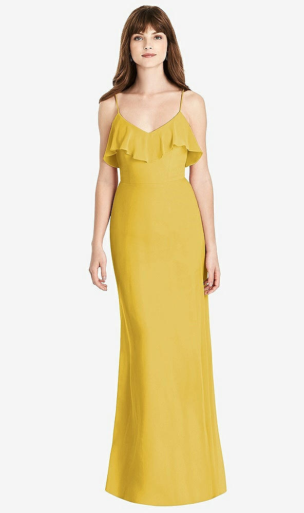 Front View - Marigold Ruffle-Trimmed Backless Maxi Dress