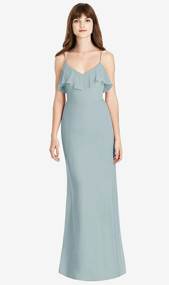 Front View - Morning Sky Ruffle-Trimmed Backless Maxi Dress