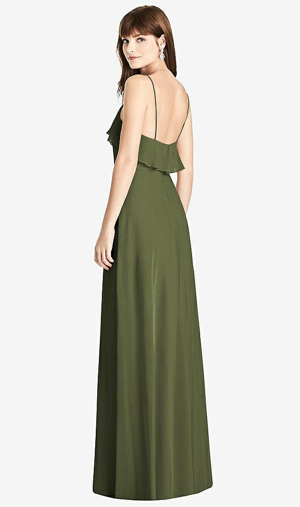 Back View - Olive Green Ruffle-Trimmed Backless Maxi Dress