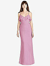 Front View Thumbnail - Powder Pink Ruffle-Trimmed Backless Maxi Dress