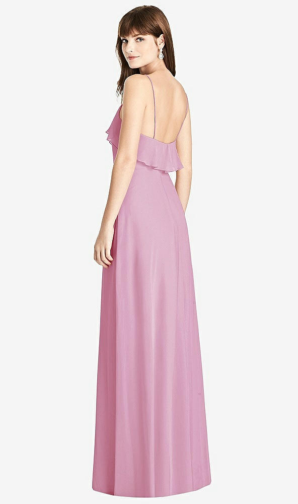 Back View - Powder Pink Ruffle-Trimmed Backless Maxi Dress
