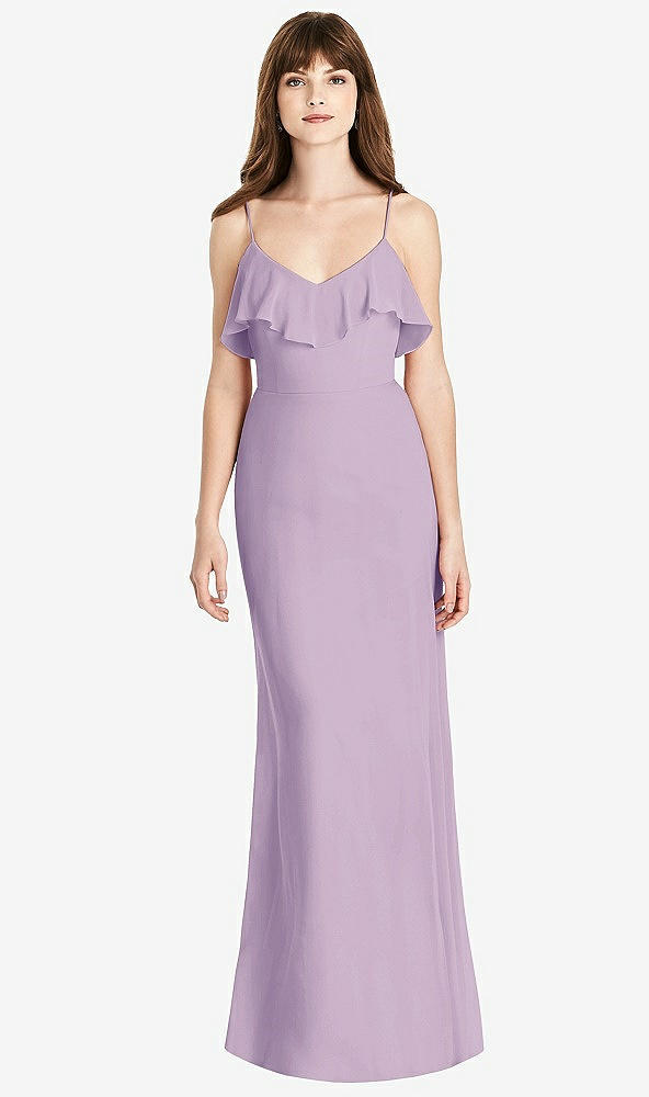 Front View - Pale Purple Ruffle-Trimmed Backless Maxi Dress
