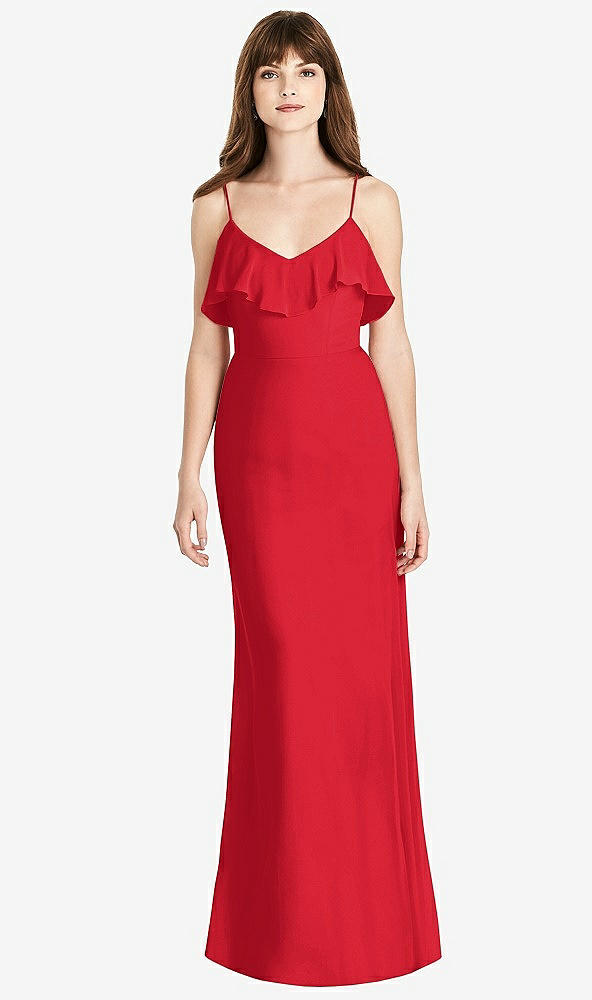 Front View - Parisian Red Ruffle-Trimmed Backless Maxi Dress