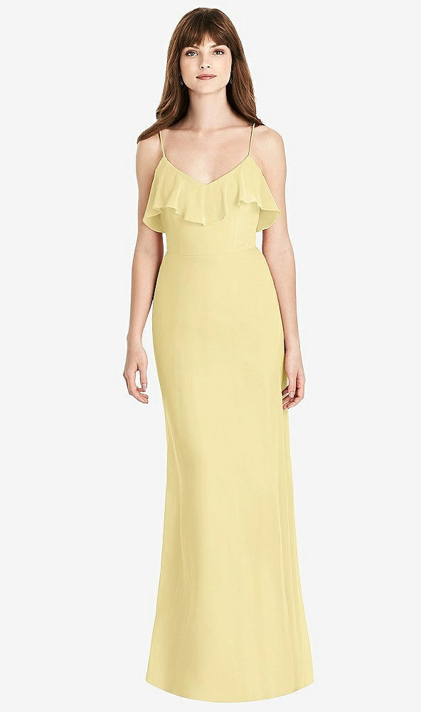 Front View - Pale Yellow Ruffle-Trimmed Backless Maxi Dress