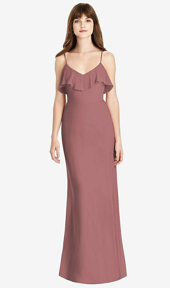 Front View - Rosewood Ruffle-Trimmed Backless Maxi Dress
