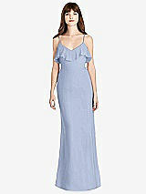 Front View Thumbnail - Sky Blue Ruffle-Trimmed Backless Maxi Dress