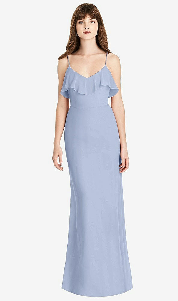Front View - Sky Blue Ruffle-Trimmed Backless Maxi Dress