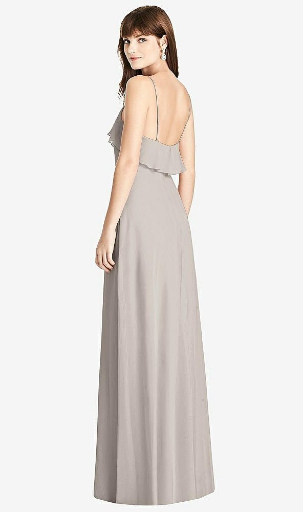Back View - Taupe Ruffle-Trimmed Backless Maxi Dress