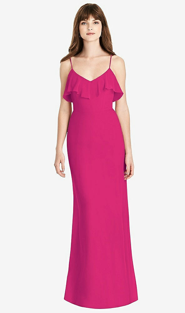 Front View - Think Pink Ruffle-Trimmed Backless Maxi Dress