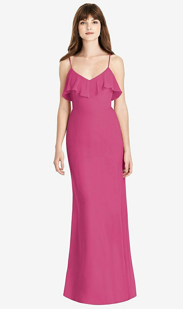 Front View - Tea Rose Ruffle-Trimmed Backless Maxi Dress
