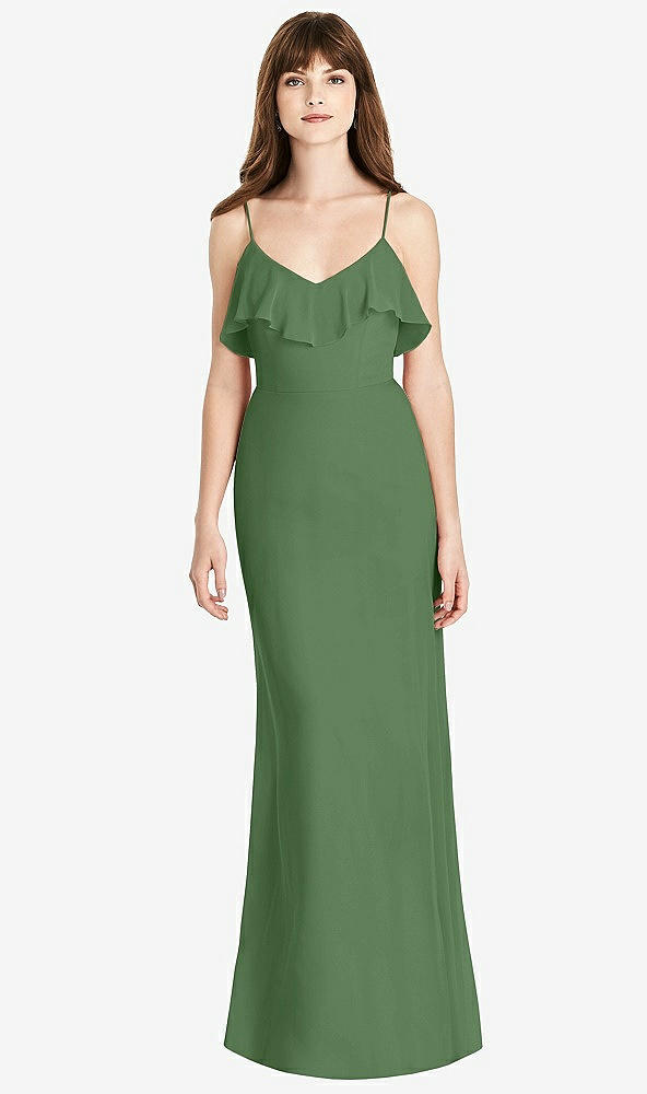 Front View - Vineyard Green Ruffle-Trimmed Backless Maxi Dress