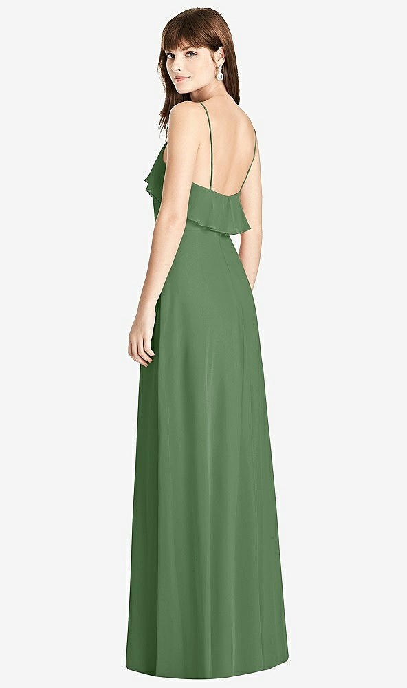 Back View - Vineyard Green Ruffle-Trimmed Backless Maxi Dress