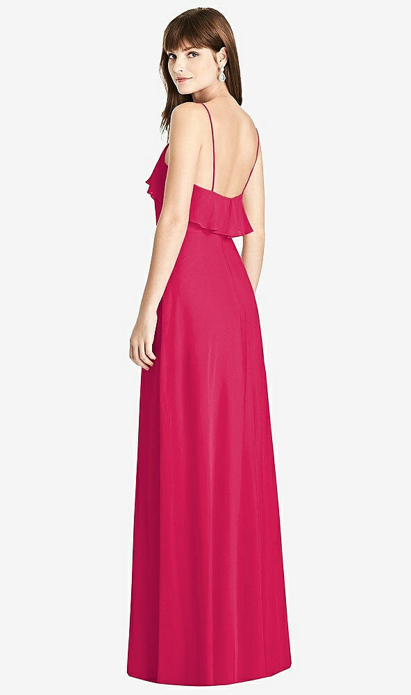 Back View - Vivid Pink Ruffle-Trimmed Backless Maxi Dress