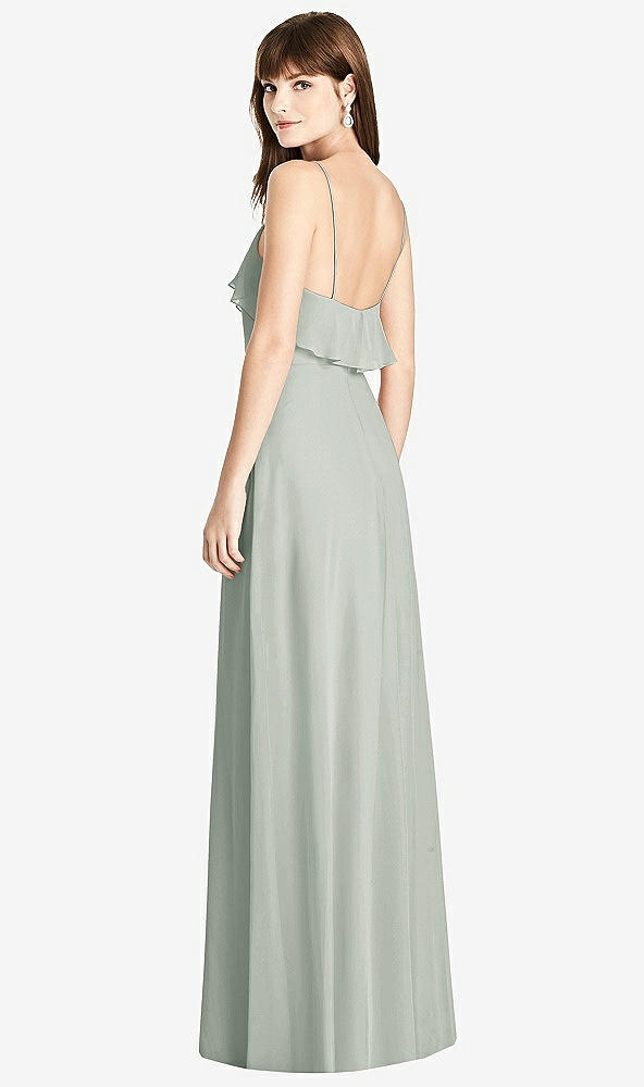 Back View - Willow Green Ruffle-Trimmed Backless Maxi Dress