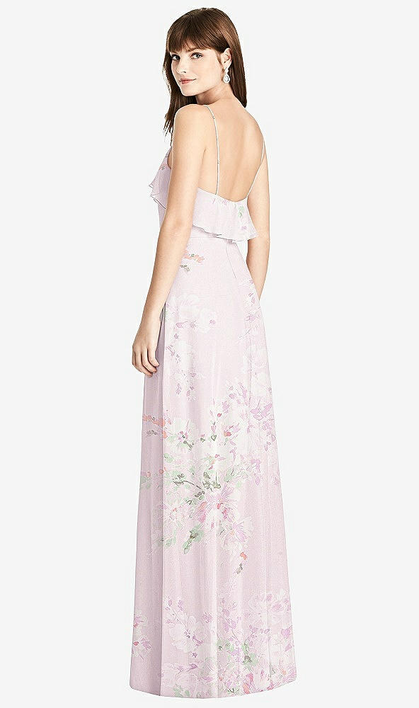 Back View - Watercolor Print Ruffle-Trimmed Backless Maxi Dress