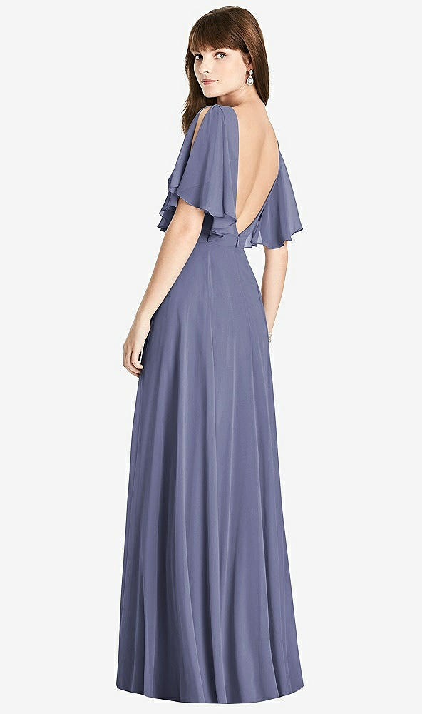 Front View - French Blue Split Sleeve Backless Maxi Dress - Lila