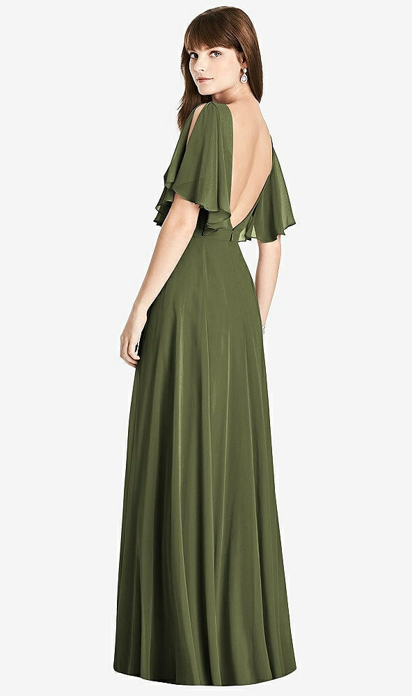 Front View - Olive Green Split Sleeve Backless Maxi Dress - Lila