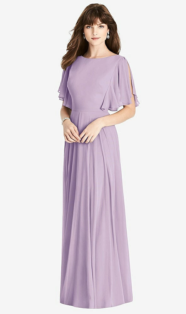 Back View - Pale Purple Split Sleeve Backless Maxi Dress - Lila