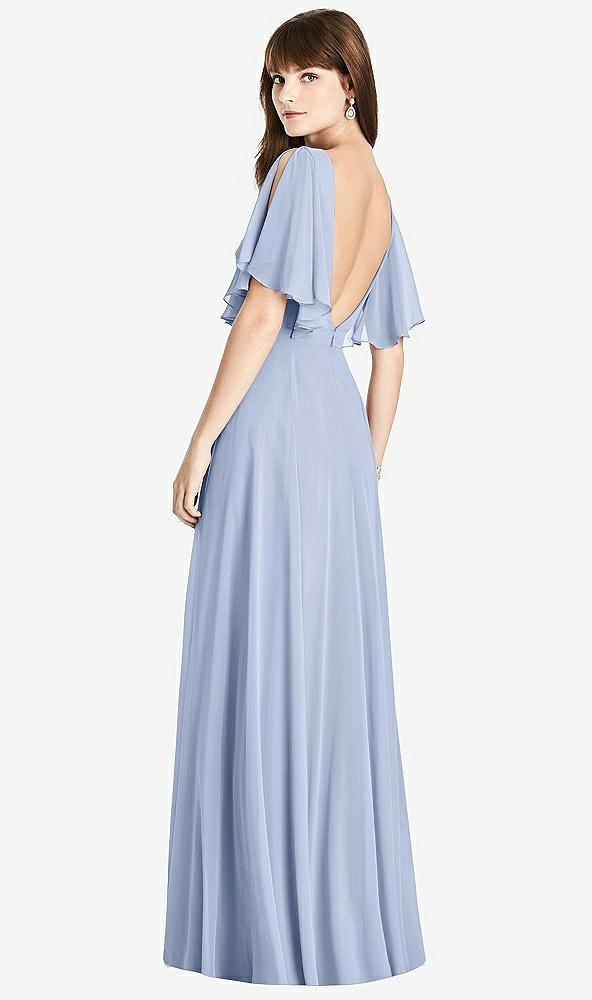 Front View - Sky Blue Split Sleeve Backless Maxi Dress - Lila