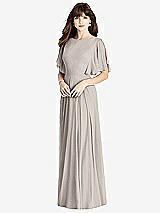 Rear View Thumbnail - Taupe Split Sleeve Backless Maxi Dress - Lila