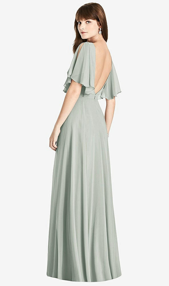 Front View - Willow Green Split Sleeve Backless Maxi Dress - Lila