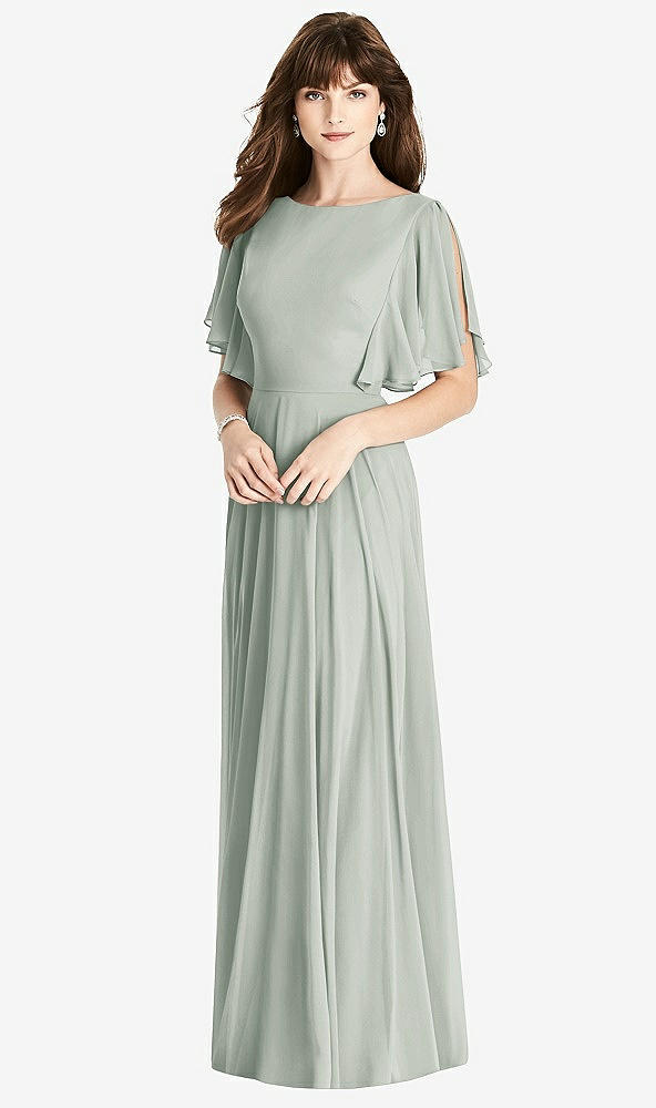 Back View - Willow Green Split Sleeve Backless Maxi Dress - Lila