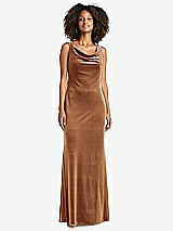 Front View Thumbnail - Golden Almond Cowl-Neck Velvet Maxi Tank Dress - Priya