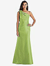 Alt View 1 Thumbnail - Mojito Bow One-Shoulder Satin Trumpet Gown