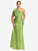 Front View Thumbnail - Mojito Bow One-Shoulder Satin Trumpet Gown
