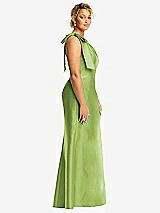 Side View Thumbnail - Mojito Bow One-Shoulder Satin Trumpet Gown