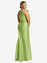 Rear View Thumbnail - Mojito Bow One-Shoulder Satin Trumpet Gown