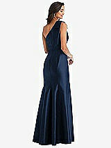 Alt View 3 Thumbnail - Midnight Navy Bow One-Shoulder Satin Trumpet Gown